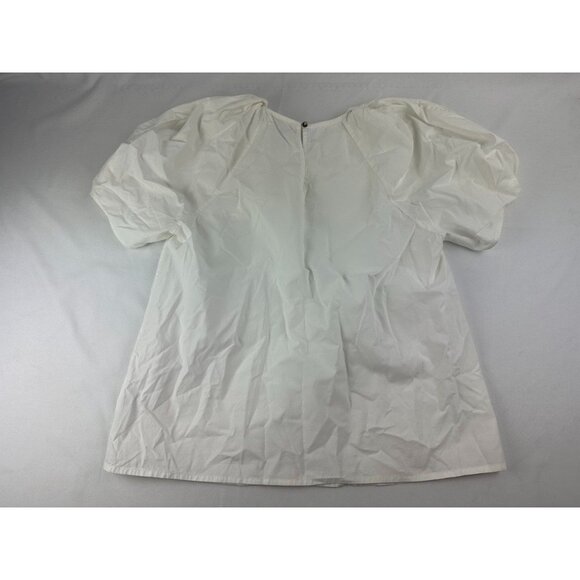 Ulla Johnson Puff Sleeve Top White Topstitched Cotton Size 2 - Picture 2 of 6